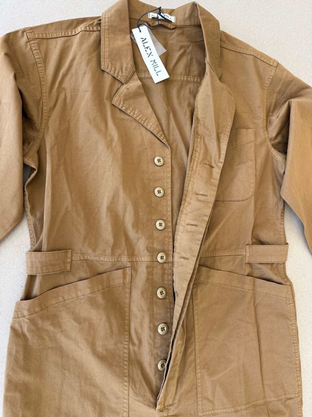 Alex Mill — Utility Cotton Twill Jumpsuit - Hickory — Size L - Picture 4 of 16